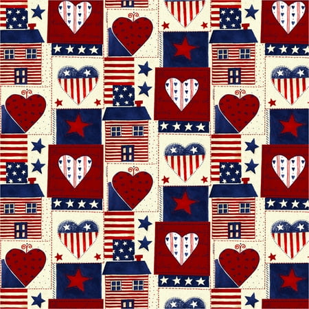 David Textiles "Americana Heart" Cotton Fabric By The Yard, 44" Wide