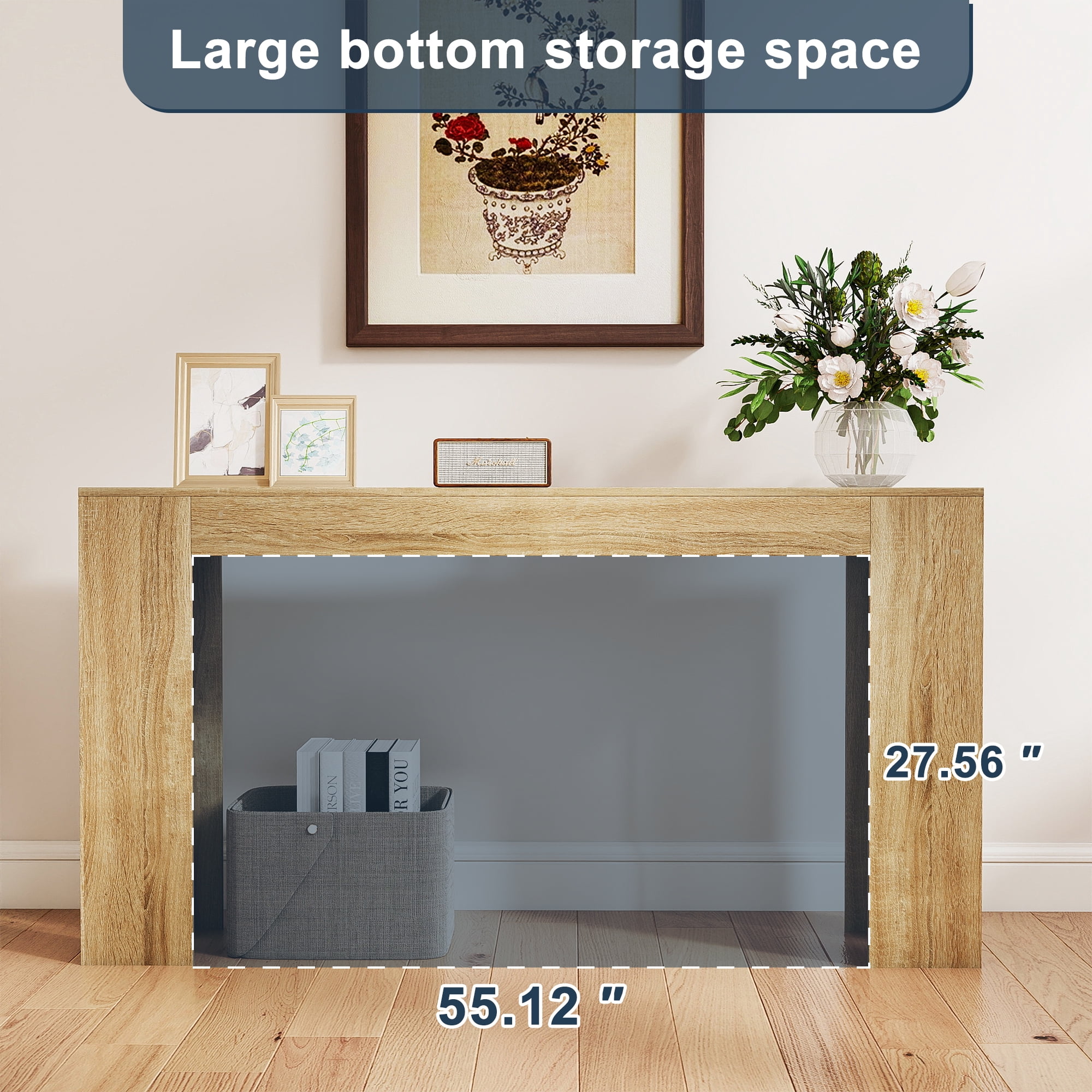 Domi Bonn Modern Oak Console Table, Extra-Long 62.99” Slim Profile with Waterproof Easy-Clean Finish, Sturdy Versatile for Entryway, Living Room