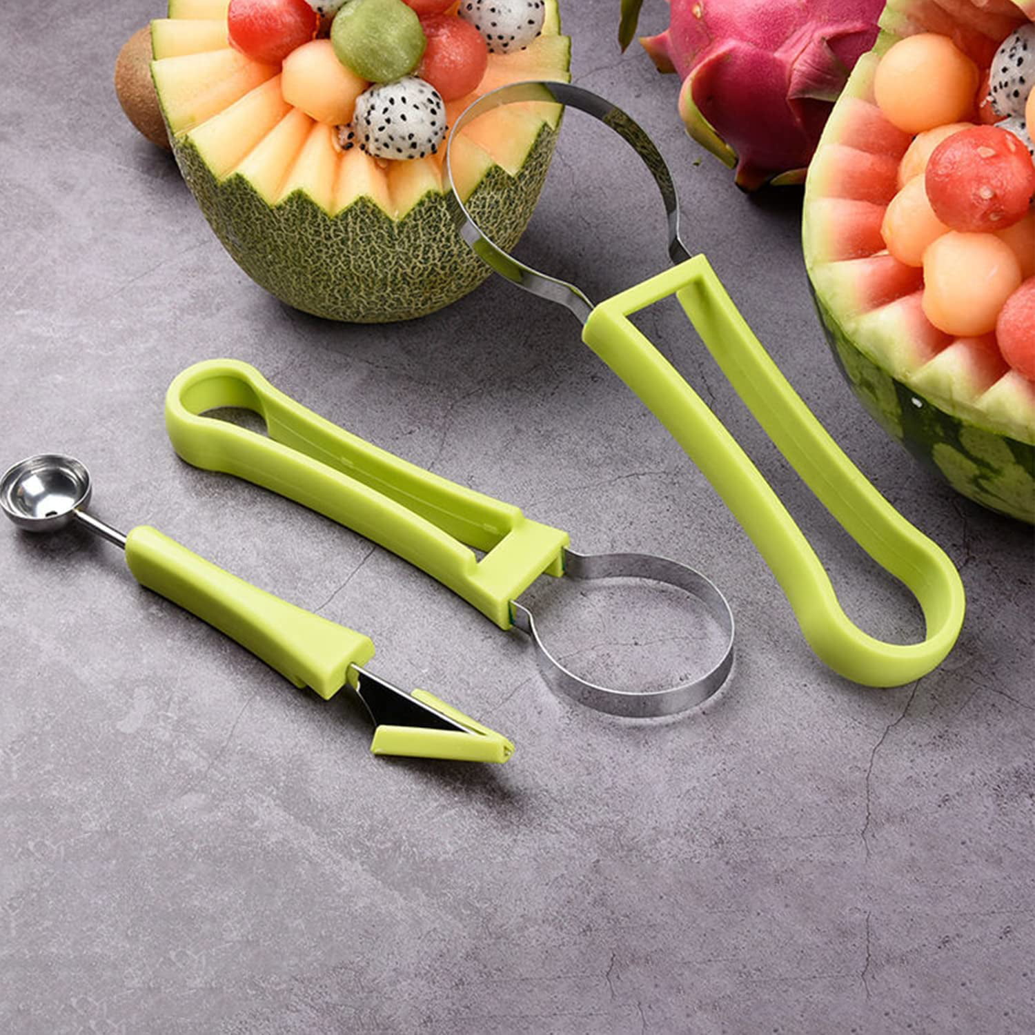 Machomby 17 Pack Melon Baller Scoop Set - 4 in 1 Stainless Steel Fruit Tool Set Fruit Scooper Seed Remover with Fruit Vegetable Cutter Shapes Set