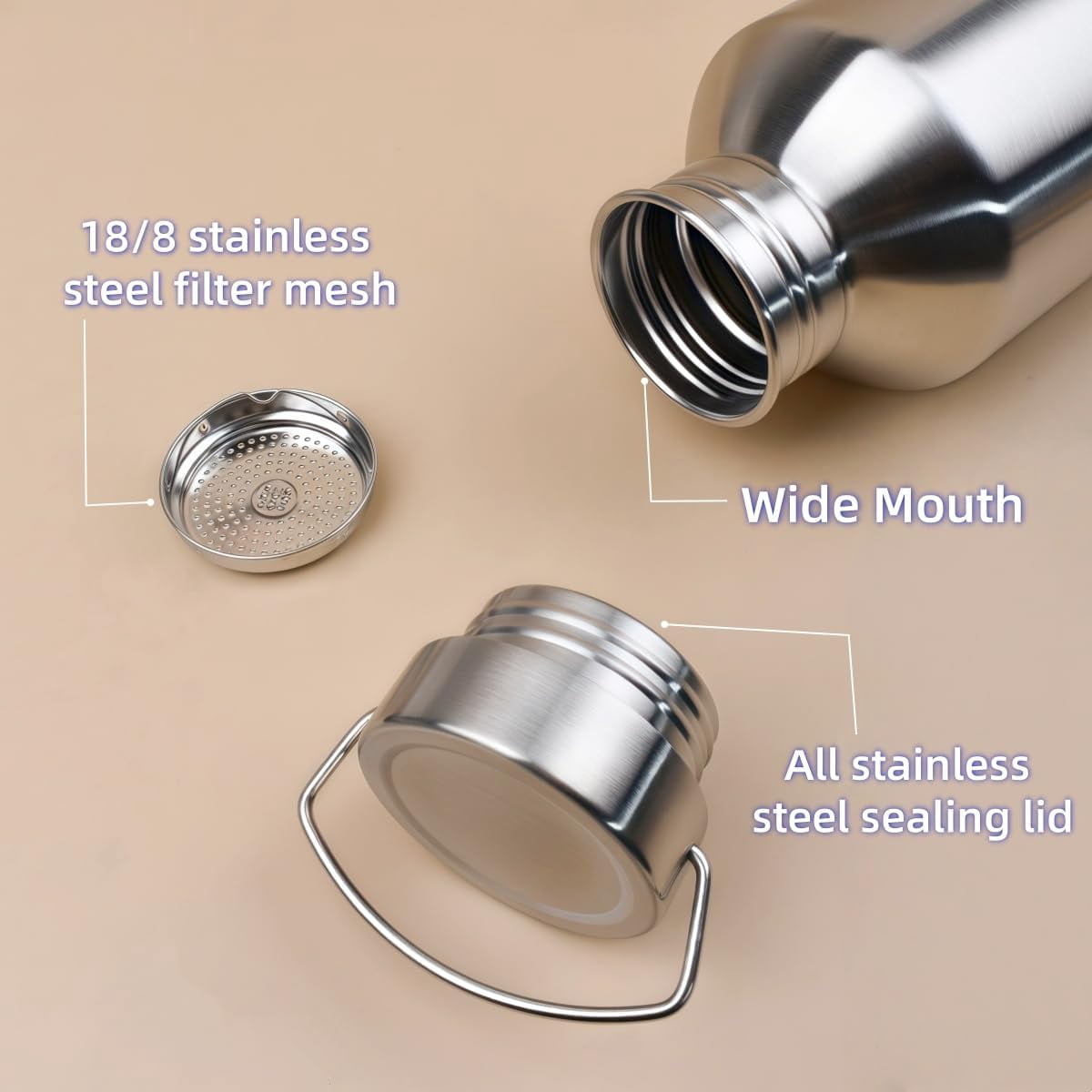 68OZ Stainless Steel Water Bottle with Handle Big Water Bottle for Men Single Wall Thickened Metal Bottle,Leak Proof and Anti Drop Large Capacity Hot Water Kettle for Sports,Camping&Hiking