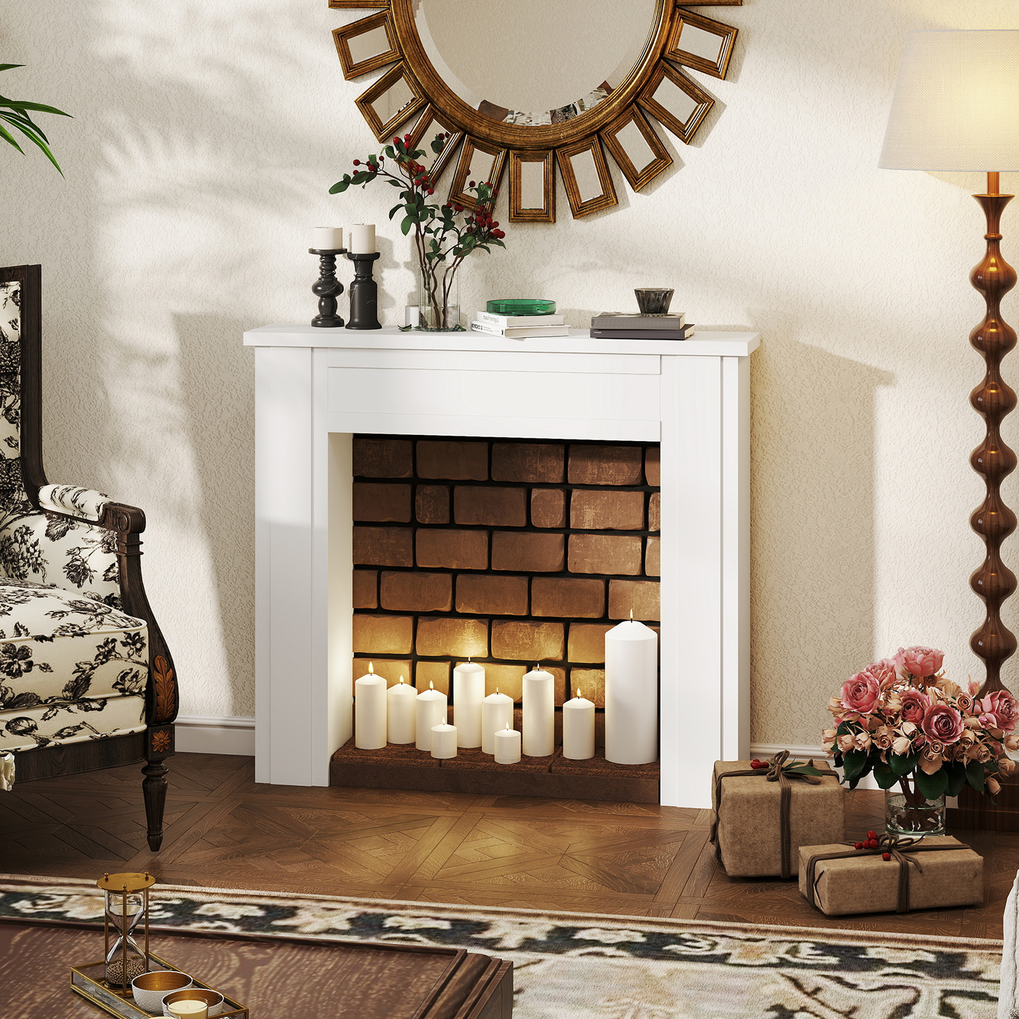 HOMCOM Modern Fireplace Mantel, Freestanding Fireplace Surround for Electric Fireplaces with Leg, 44.7" W x 40" H, White