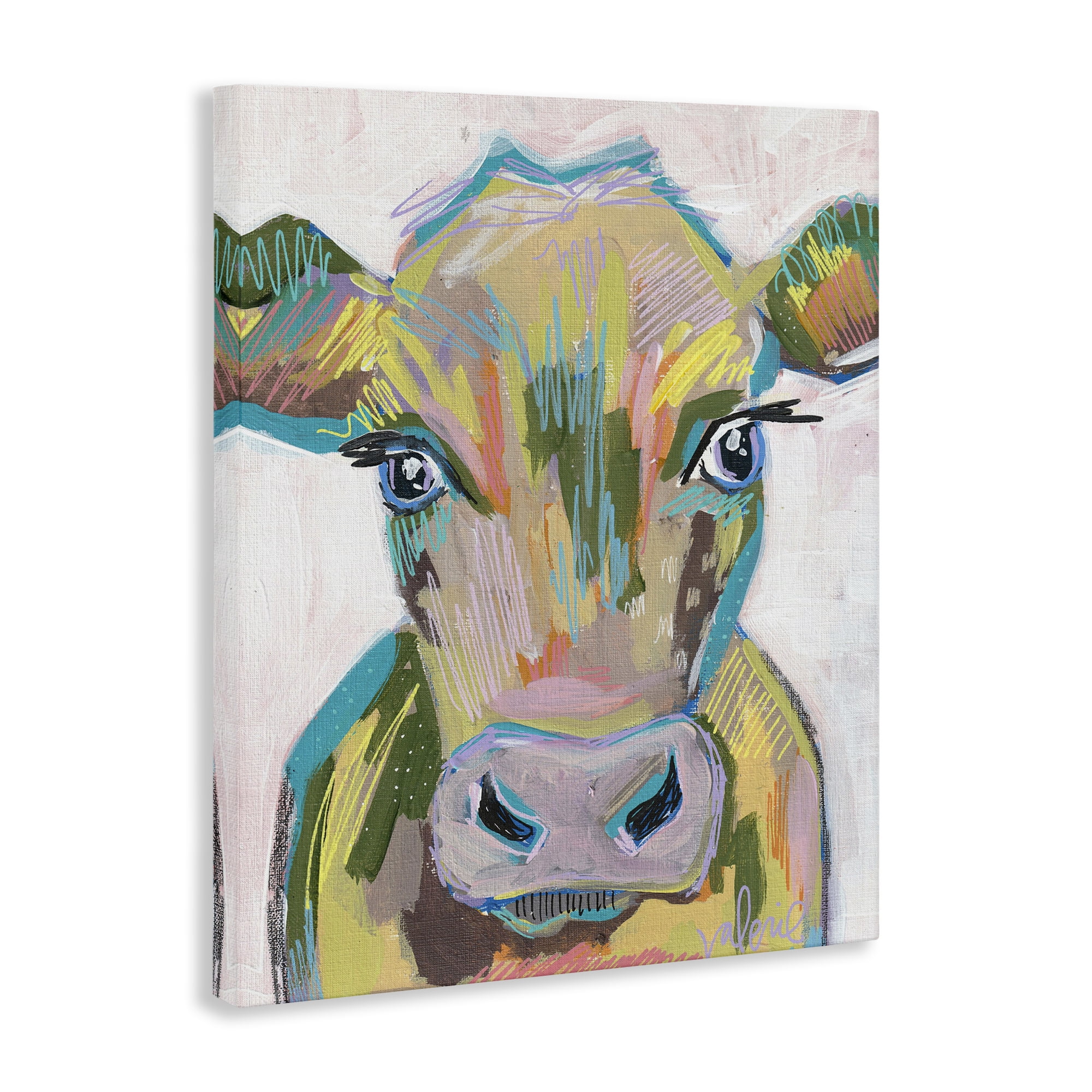 Stupell Industries Vivid Cow Visage Animals & Insects Painting Gallery Wrapped Canvas Art Print Wall Art, 30 x 40