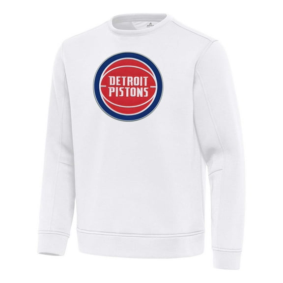 Men's Antigua White Detroit Pistons Relevant Pullover Sweatshirt
