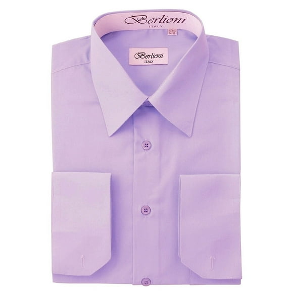 Berlioni Italy Men's Convertible Cuff Solid Long Sleeve Dress Shirt Lilac