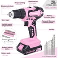 thumbnail image 2 of 20V Pink Cordless Drill Driver Kit with 1.5Ah Battery, Charger & Bag for Home Use, 2 of 7