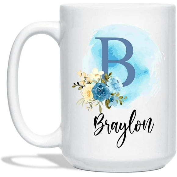 Name Mug Gifts, Initial Floral Alphabet Coffee Mugs, Custom Name Mug For Men/Woman, Name Mug Birthday Gifts For Friends/Brother/Sister, Customized Mug With Name 11oz