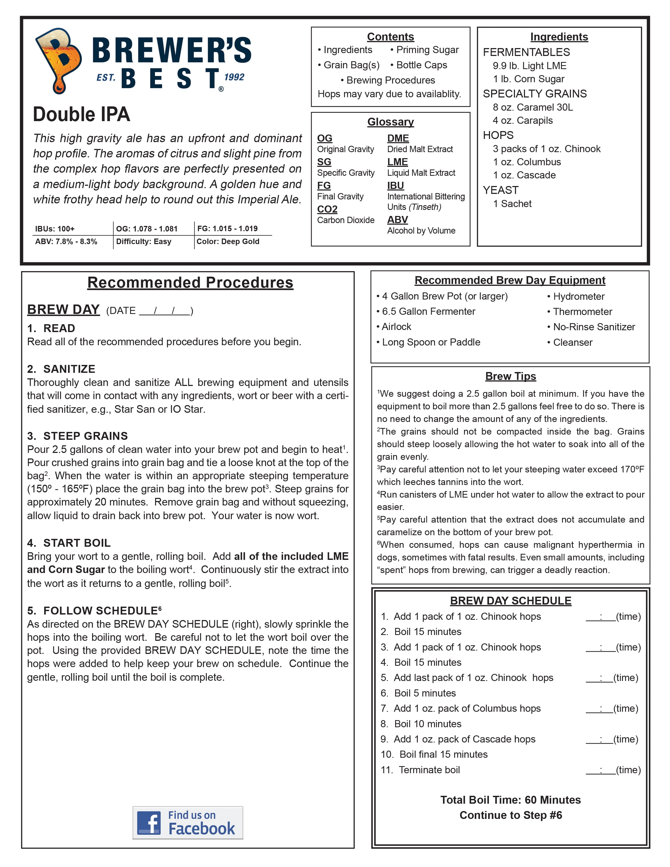 Brewer's Best Double IPA Beer Ingredient Kit