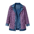 thumbnail image 6 of Womens Leopard Print Denim Jacket Long Sleeve Button Down Loose Fit Autumn Coat Purple L, 6 of 8