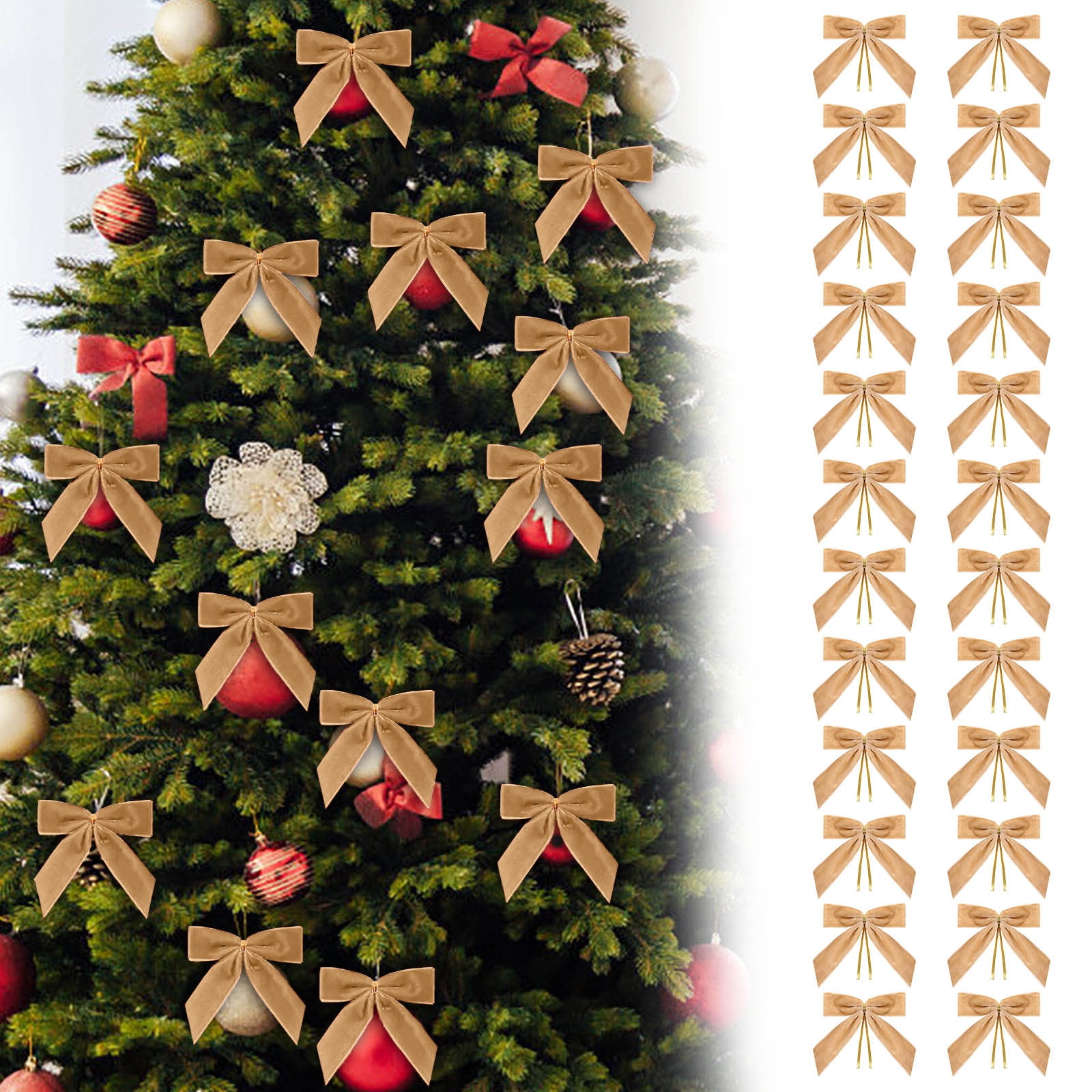 24 Pcs Burgundy Velvet Bows For Christmas Tree, Wreath, Gift