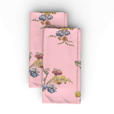 

Linen Cotton Canvas Dinner Napkins (Set of 2) - Rococo Vines 1742 Historical Pink Floral Print Cloth Dinner Napkins by Spoonflower