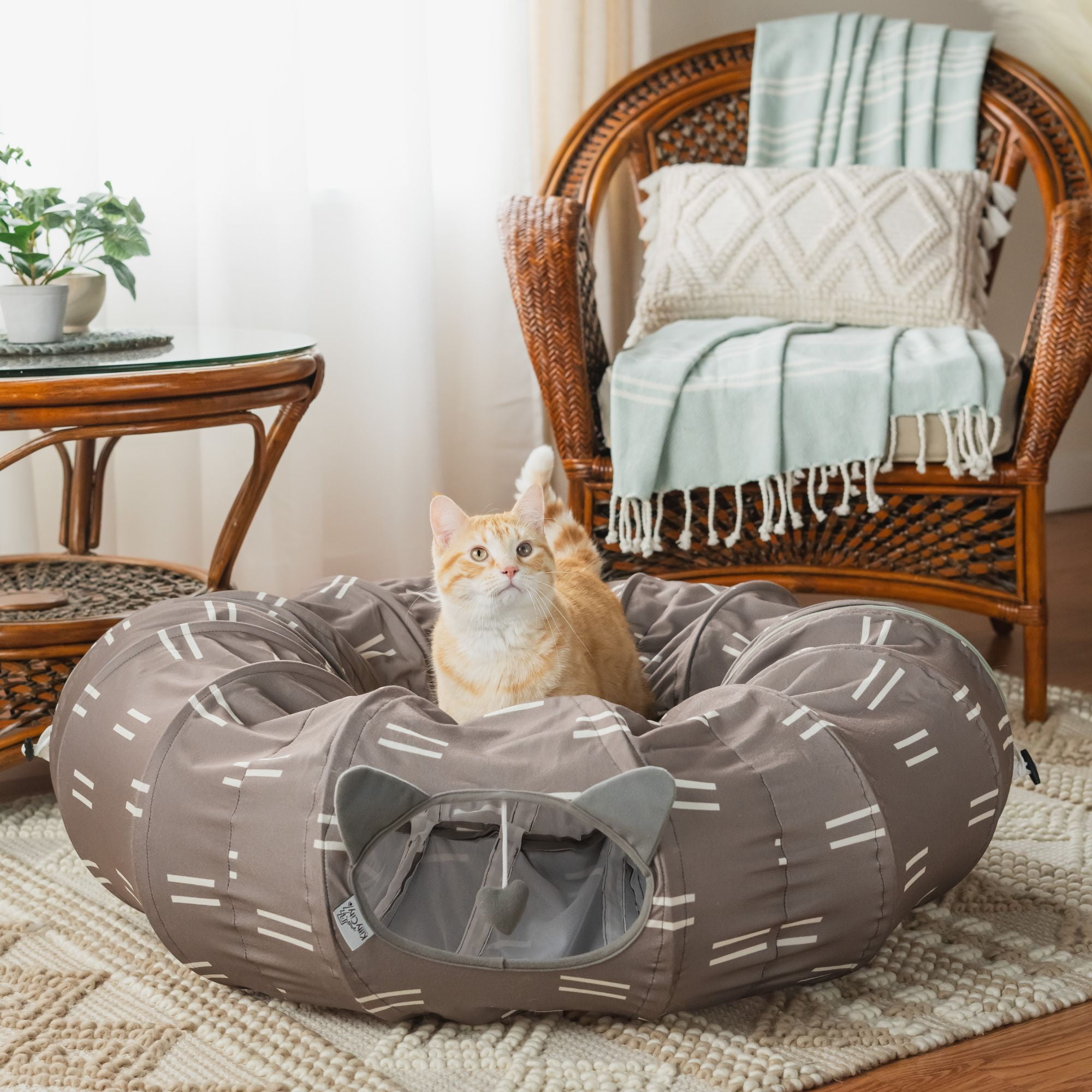 Kitty City Tunnel Cat Bed (Pattern) - brown