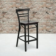 Flash Furniture HERCULES Series Black Two-Slat Ladder Back Metal Restaurant Barstool - Mahogany Wood Seat