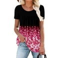 thumbnail image 3 of ONLYSHE Womens Crew Neck Tunic Tops Short Sleeve T Shirts Summer Flower Printed Casual Loose Fit Tee Shirt, 3 of 6