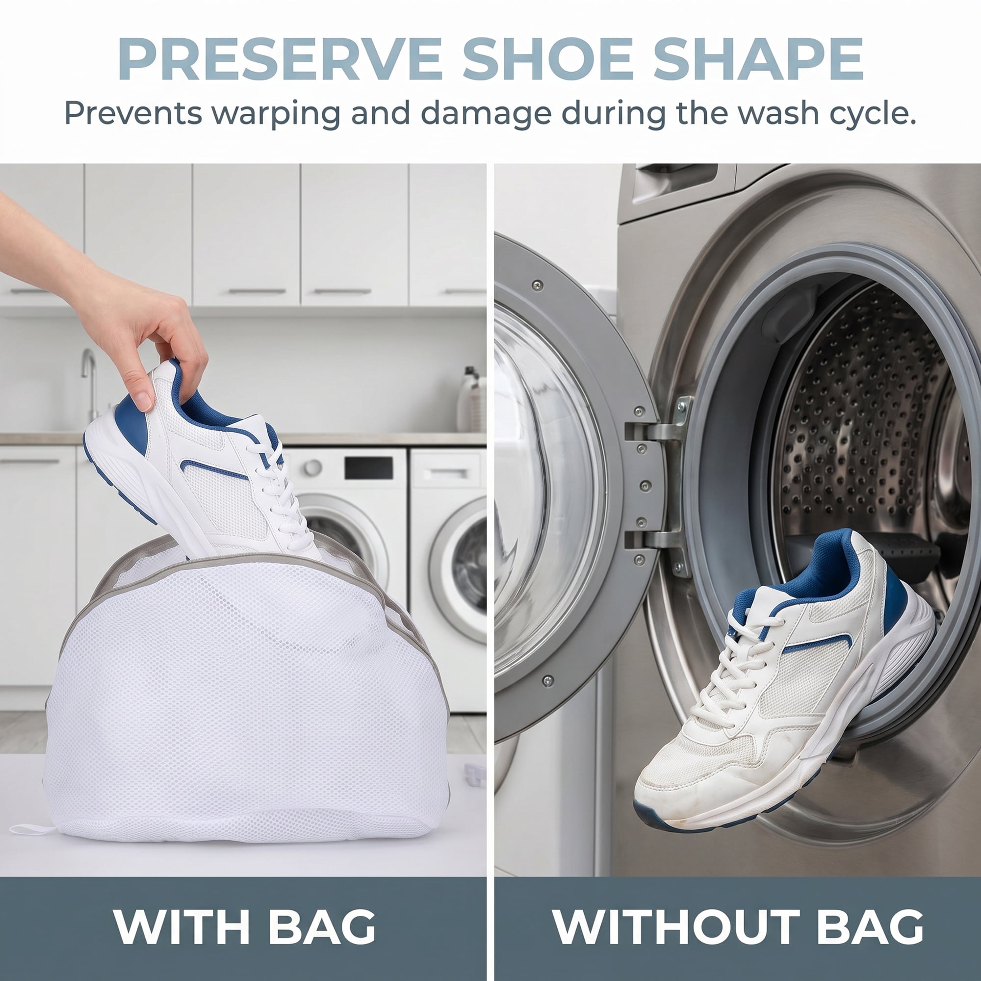 Unique Bargains 2 Pack Polyester Shoe Mesh Laundry Bag for Washing Machine Gray 13"x23"