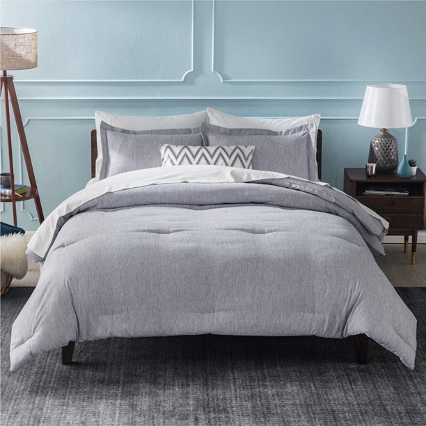 King Grey Comforter Set for All Season, 3 Pieces Cationic Dyeing