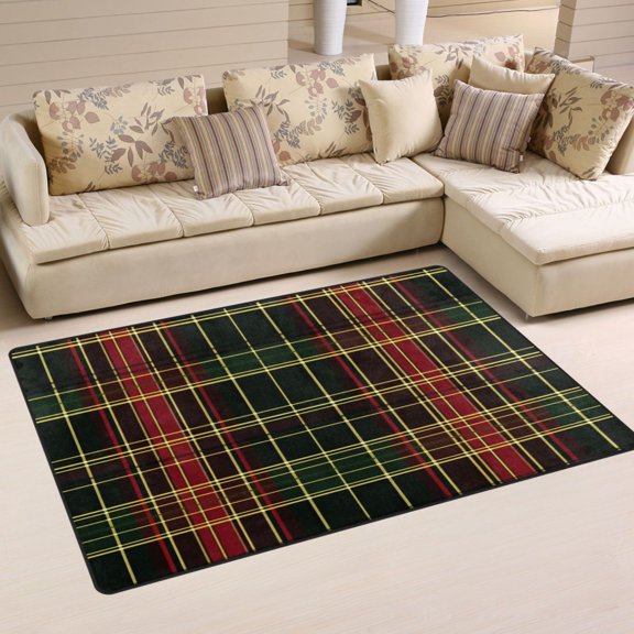 Carpet Mat with Memory Foam Ultra-Soft and Non-Slip Area Rug 31"x20" Red and Green Tartan Plaid