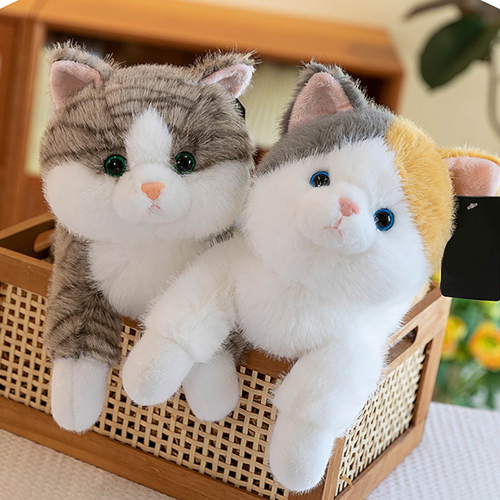 Gray Stuffed Cat Realistic Lying Down - Weighted Plush Cat Toy for Anxiety Relief, Soft Long Cat Pillow for Sleeping, Cute Fluffy Animal Decor for Bed Couch, Birthday Gift for Cat Lovers