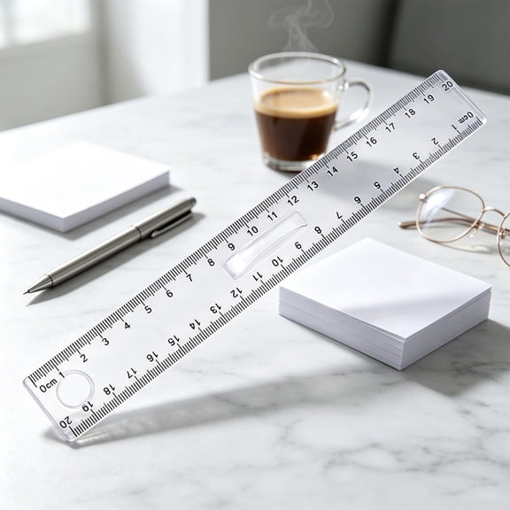 20cm Plastic Ruler with Handle, Transparent Straightedge Measuring Scale Ruler for Office Measurement