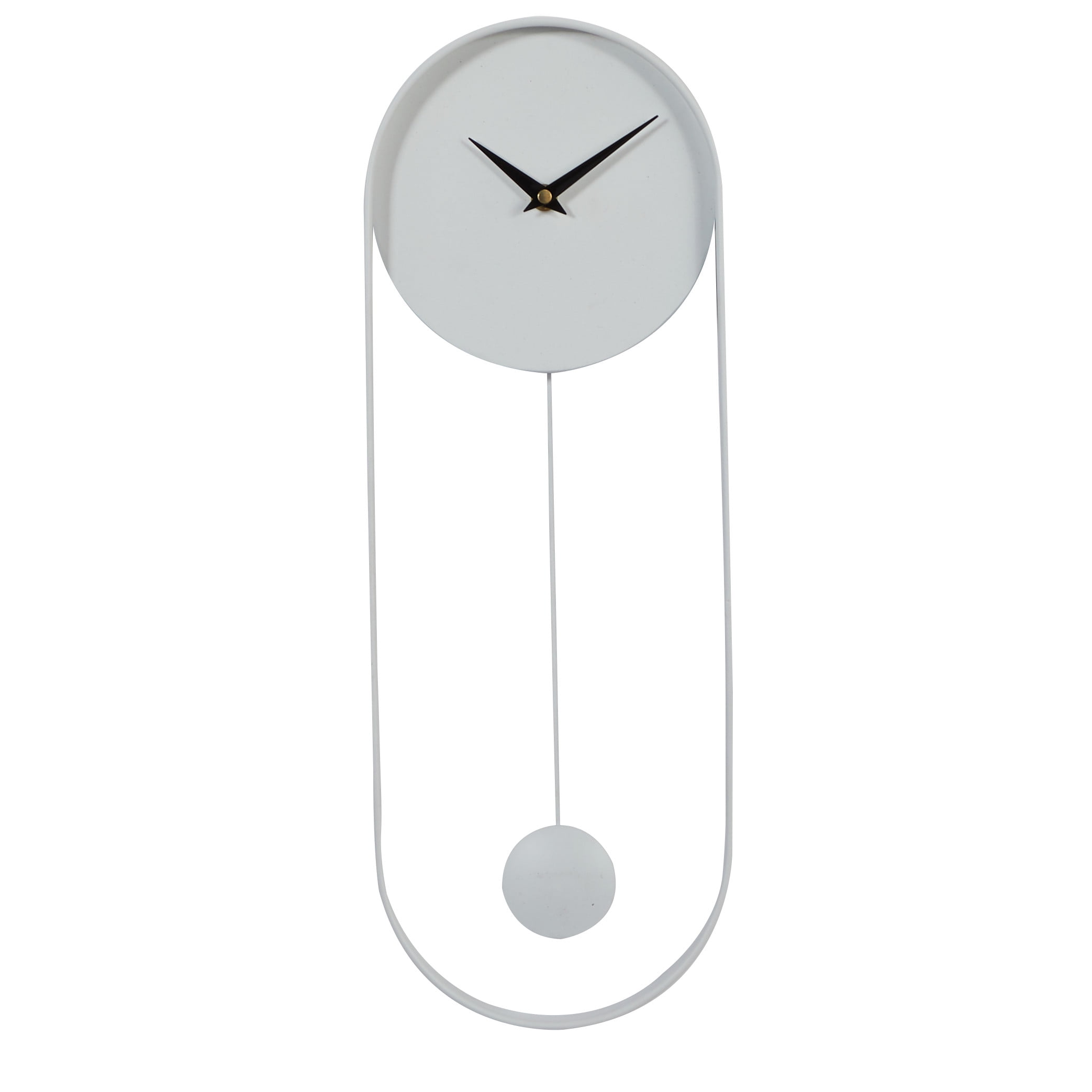 Decmode Oval White Metal Pendulum Wall Clock, 20" X 7.5"