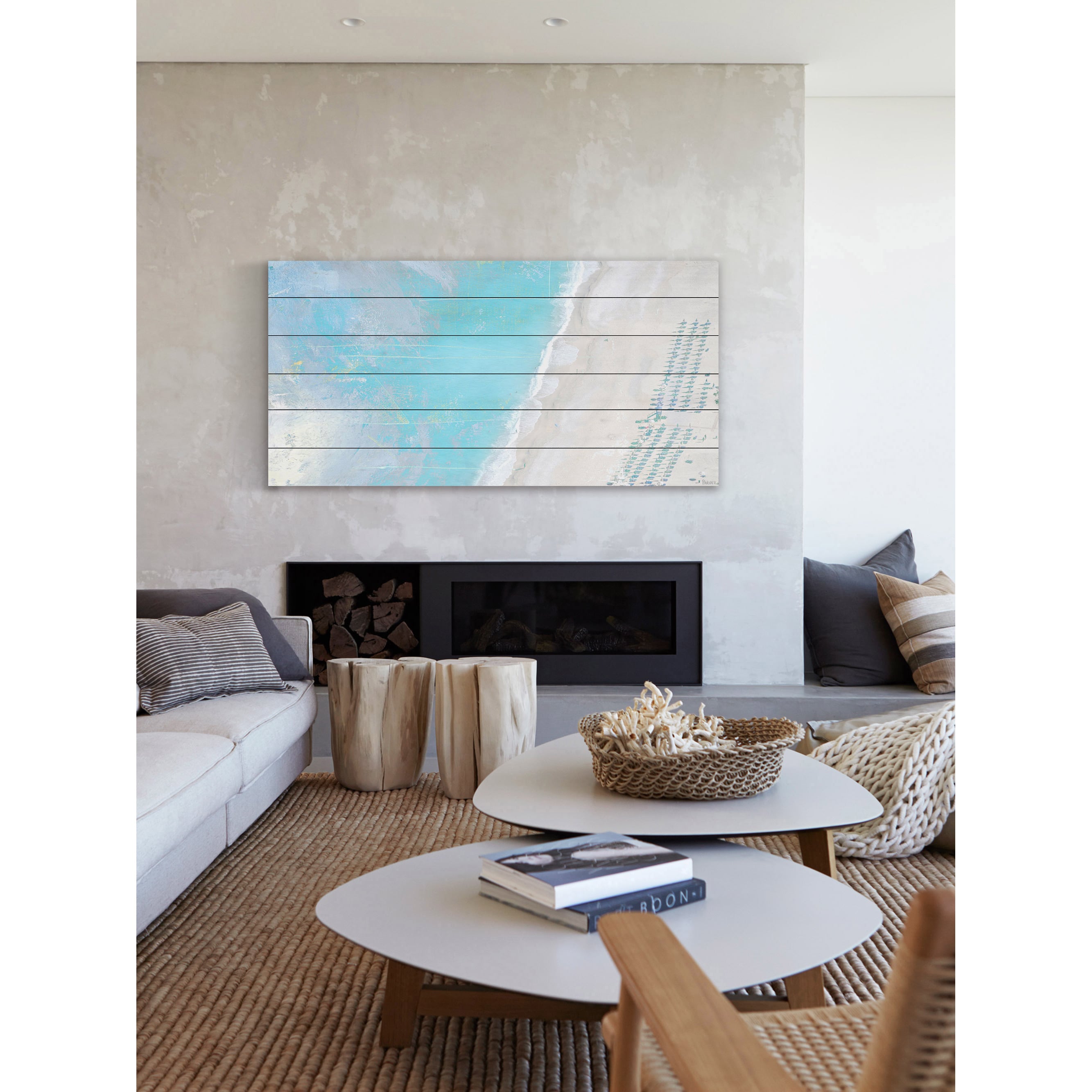 "Hazy Beach" Painting Print on White Wood