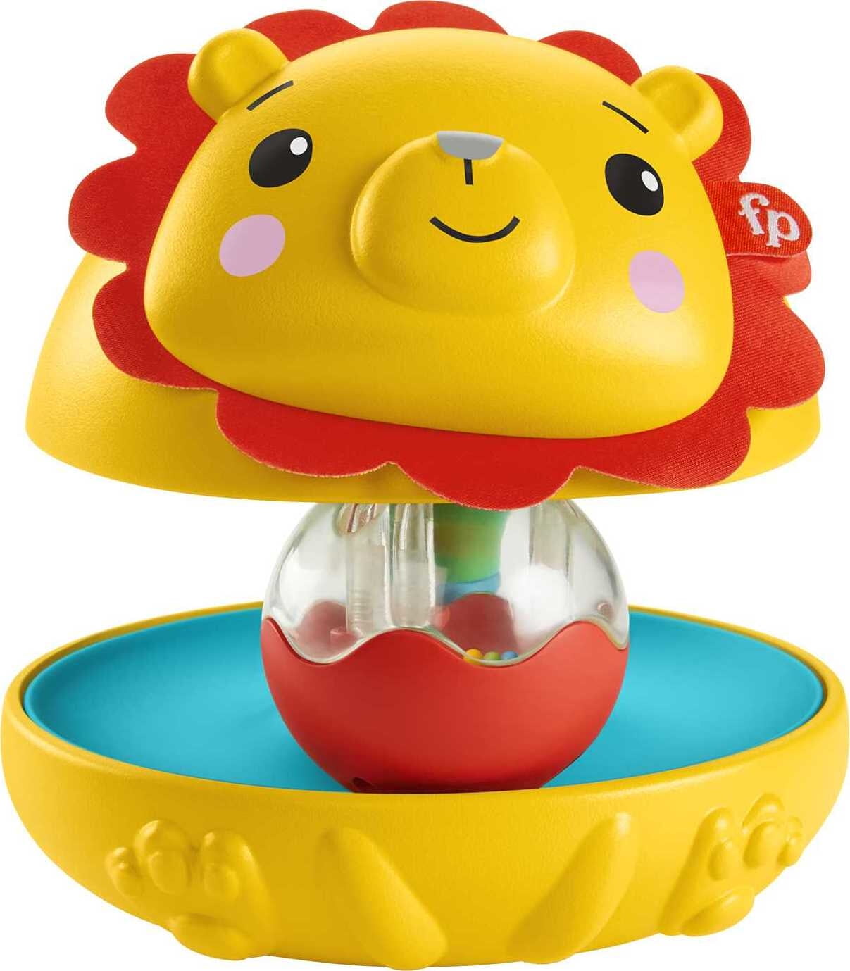 Fisher-Price Bat & Wobble Lion Infant Sensory Toy with Rattle & Chime Sounds for Ages 6+ Months