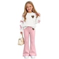 thumbnail image 6 of Fjofpr Girls Clothes 10-12 Girls Knot Side Sweatshirt Crewneck Long Sleeve Top Girl's Heart Shaped Printed Top Flare Pants Two-Piece Set Kids Big Girls, Drop Shoulder, School 5-15 Years, 6 of 9