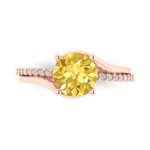 Solitaire with Accents Engagement Ring for Women - 1.71ct Simulated Yellow Diamond in 14K Rose Gold Promise Ring