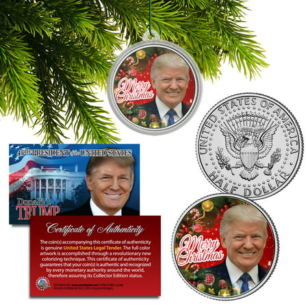 DONALD TRUMP Genuine XMAS JFK Half Dollar Coin in Christmas Ornament Tree