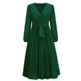 thumbnail image 5 of New Long Sleeved Slim Pleated Belt V Neck Dress Dresses of Women Womens Plain Dress Dress Summer Casual Dresses for Woman Short Casual Dress for Women Long Dress for Women Casual Girls Knee Length, 5 of 7