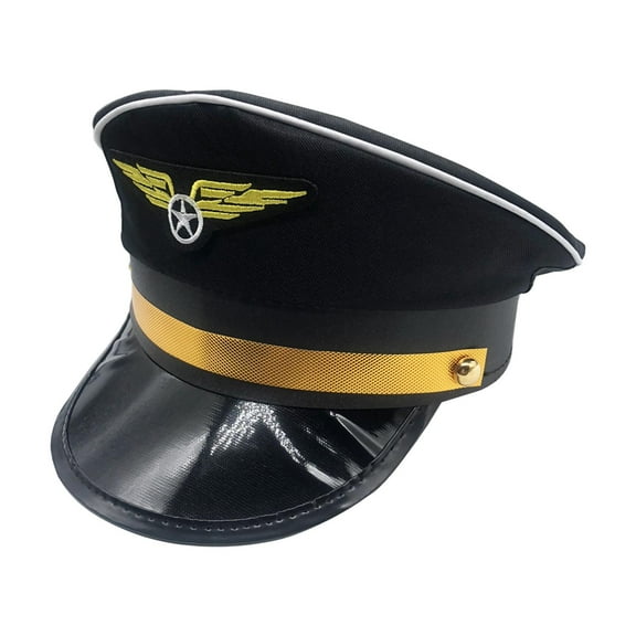 segolike Airline Big Cornice Hat Airplane Hat Dress up Adjustable Cosplay Novelty Uniform Hat Party Hat Costume Accessory Props Airline Cap black
