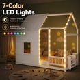 thumbnail image 2 of Miniyam Montessori Floor Bed with Roof and Guardrails, Kids House Bed Frame with LED Lights and Bookshelf, White, 2 of 8
