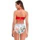 thumbnail image 2 of Bikini Halter para Mujer Trajes de Baño de Dos Piezas Fruncidos con Estampado Floral Rosa Roja G Rosa Roja G Xishao ropa, 2 of 2
