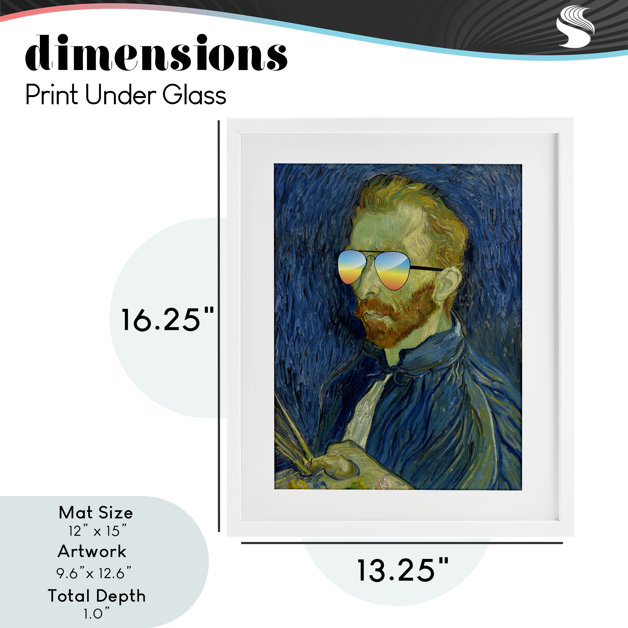 Funny Van Gogh Sunglasses White Framed Print Under Glass, design by Masters Redux
