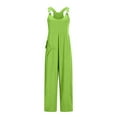 thumbnail image 5 of Frostluinai Casual Jumpsuits for Women Sleeveless Cotton Linen Bib Overalls V Neck Baggy Wide Leg Jumpsuits Solid Vacation Overalls Rompers with Pocket, 5 of 7