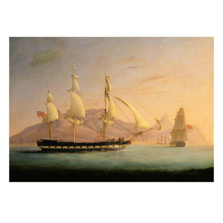 East Indiaman Outward Bound Off Cape Town and Table Mountain (Seen in Two Positions) Print Wall Art By Thomas