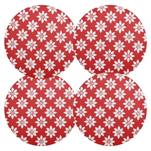Ryvnso Red Flower Round Plate Mats Dining Table Placemat Set of 4 for Holiday Decoration