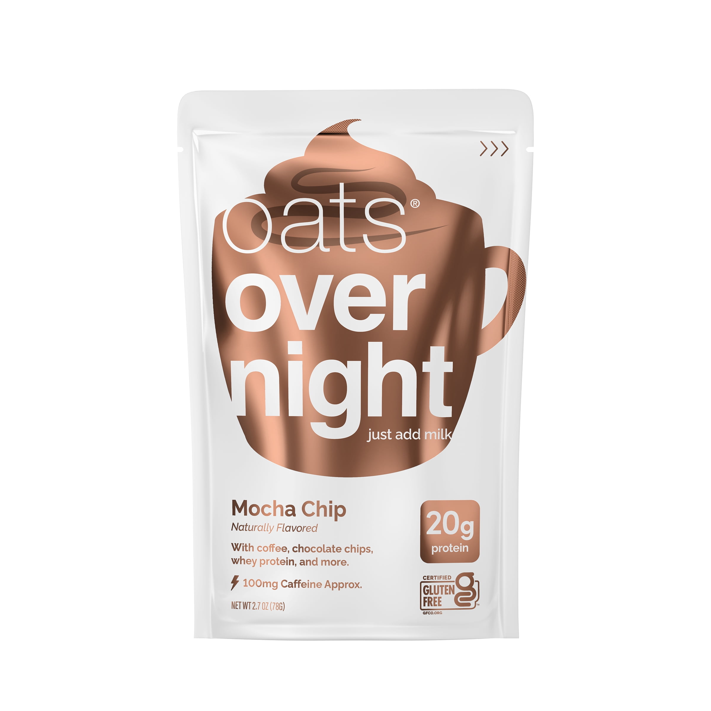(3 pack) Oats Overnight Mocha Chip High-Protein Overnight Oatmeal Shakes, 2.7oz, 1 Pouch