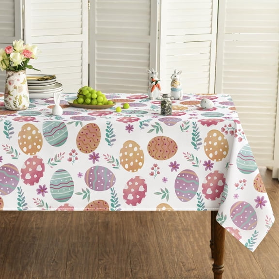 Easter Tablecloth 60×84 Inch Rectangular, Watercolor Easter Eggs Washable Table Cover for Party Picnic Dinner Decor