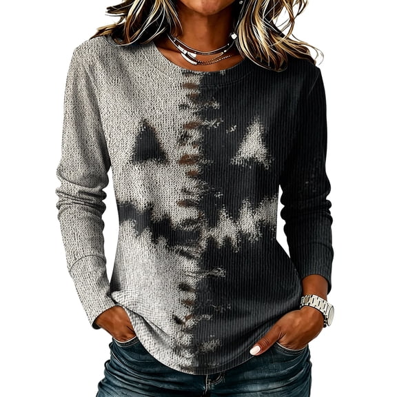 Halloween Long Sleeve Shirts for Women 2026 Plus Size Funny Cute Vintage Teacher Shirts Casual Holiday Tops Clothes Black L