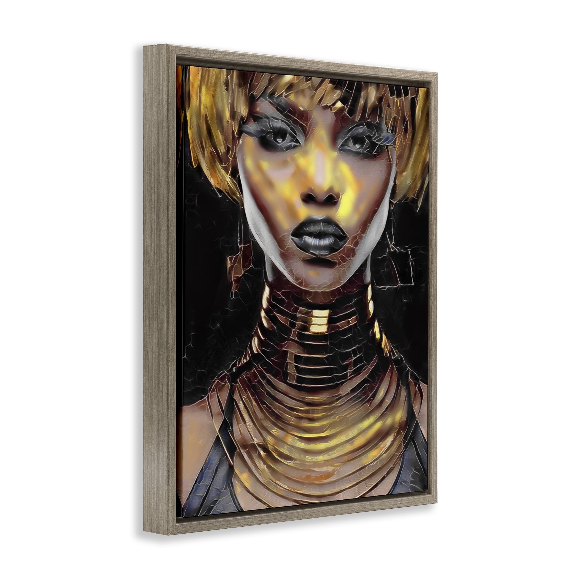 Stupell Industries Intense Glam Woman Portrait People Painting Brown Floater Framed Canvas Art Print Wall Art, 25 x 31