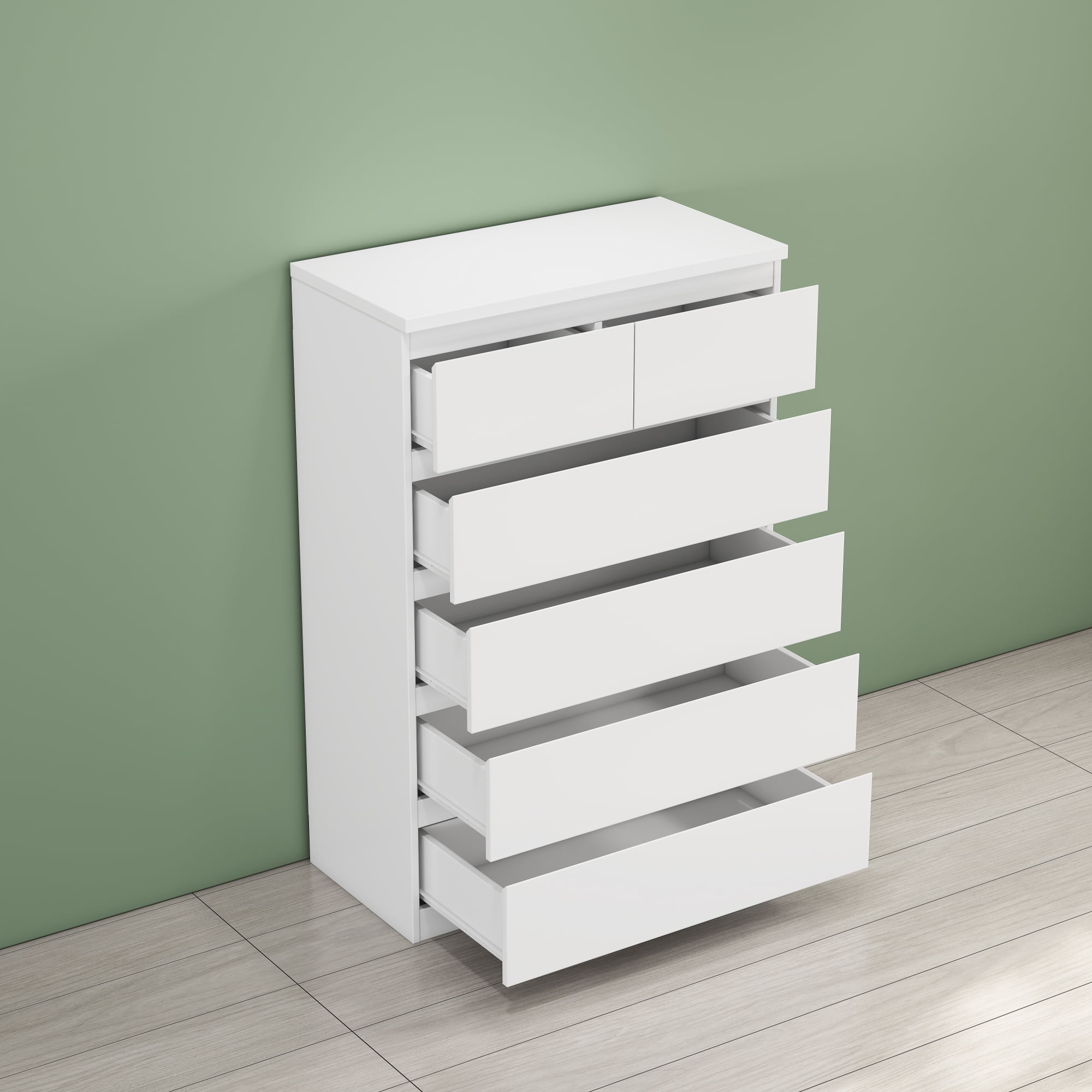 Leumius 6-Drawer Dresser for Bedroom,Modern Handle-Free Chest of Drawers with 2 Small & 4 Large Drawers,Minimalist Storage Cabinet for Living Room,Closet,White