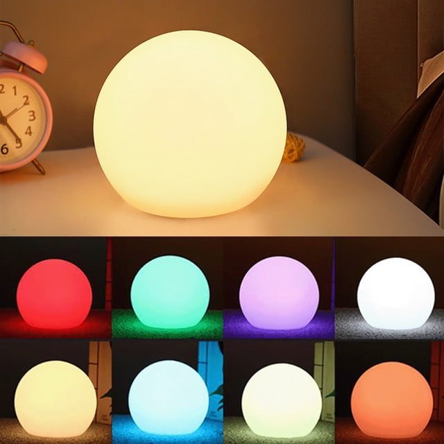 1 bola de luz LED de 12 cm con luz ambiental y control remoto, lámpara de noche LED para niños con cambio de color, 16 colores RGB y batería recargable.