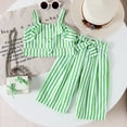 thumbnail image 2 of Conairie Outfits Set Three Piece for Girls Summer Striped Print Camisole Top and Striped Long Pants With Belt Set Casual Boho Clothes Set Green 12-18 M, 2 of 8