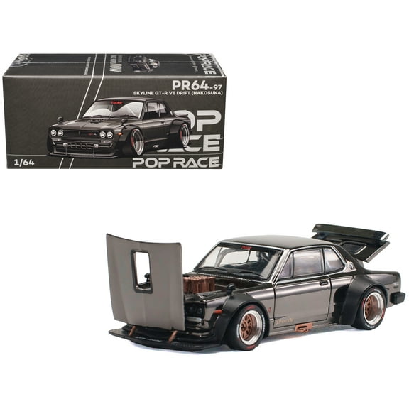 Skyline GT-R V8 Drift "Hakosuka" RHD (Right Hand Drive) Dark Chrome 1/64 Diecast Model Car by Pop Race