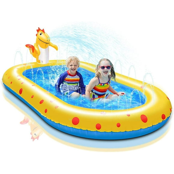 Splash Pad, Non-Slip Swimming Pool for Kids, 67" x 40" x 7" Inflatable Pool, Combination of Sprinkler Pad & Kiddie Pool Outdoor Toys for Boys Girls Backyard Garden