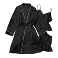 thumbnail image 4 of Ihph7 3 Piece Pajama Set for Women Robe Sets for Women Satin Pajama Set for Women's Sleepwear Long Sleeve Pajama Set for Women Fall Pajamas for Women Silk Pajamas for Women Black L, 4 of 4