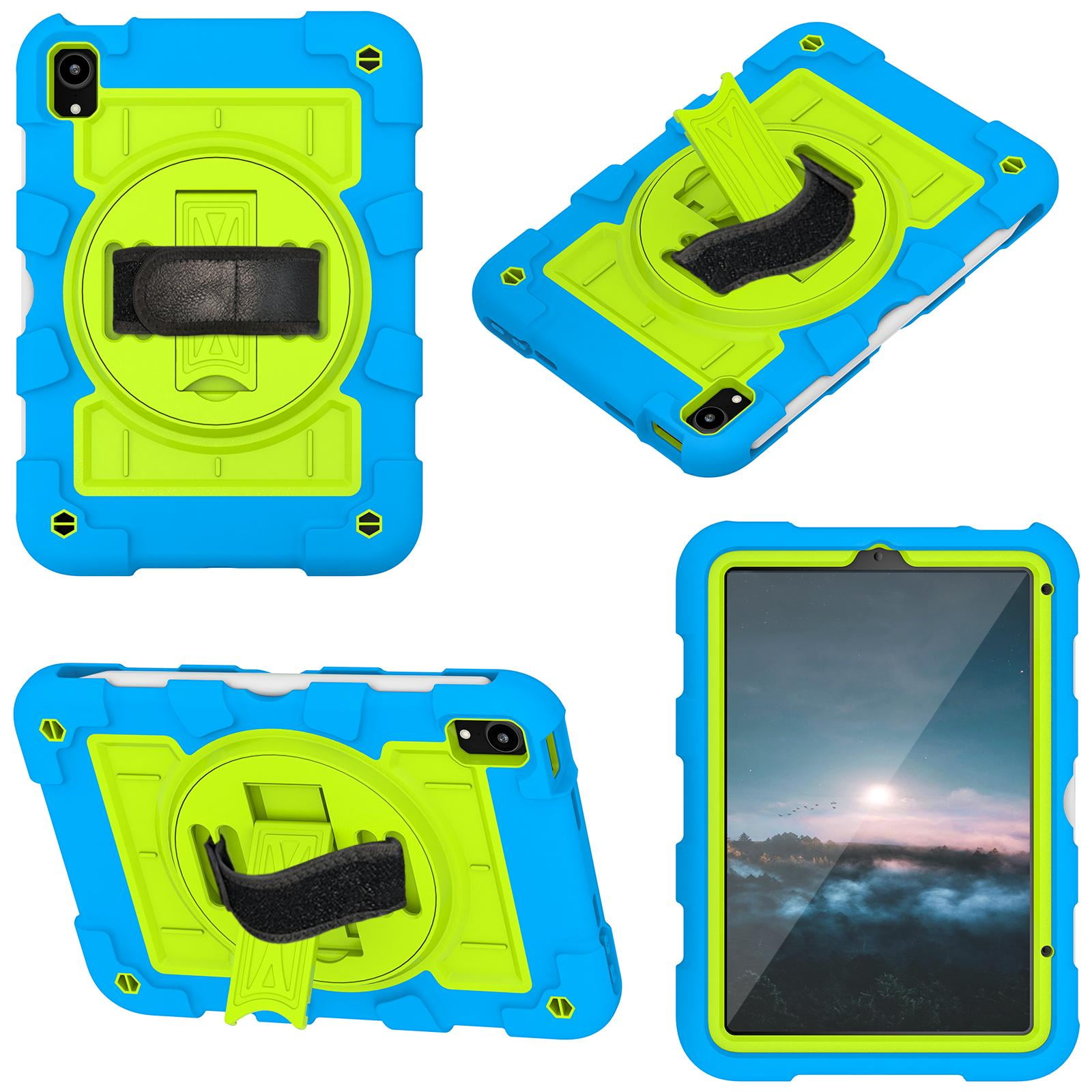 TECH CIRCLE for Apple iPad Mini (A17 Pro/A15) 7th/6th Generation Case 8.3" (2024/2021 Release), Durable Shockproof Protective Back Cover Case with Kickstand /Hand Strap /Shoulder Strap, Blue + Green