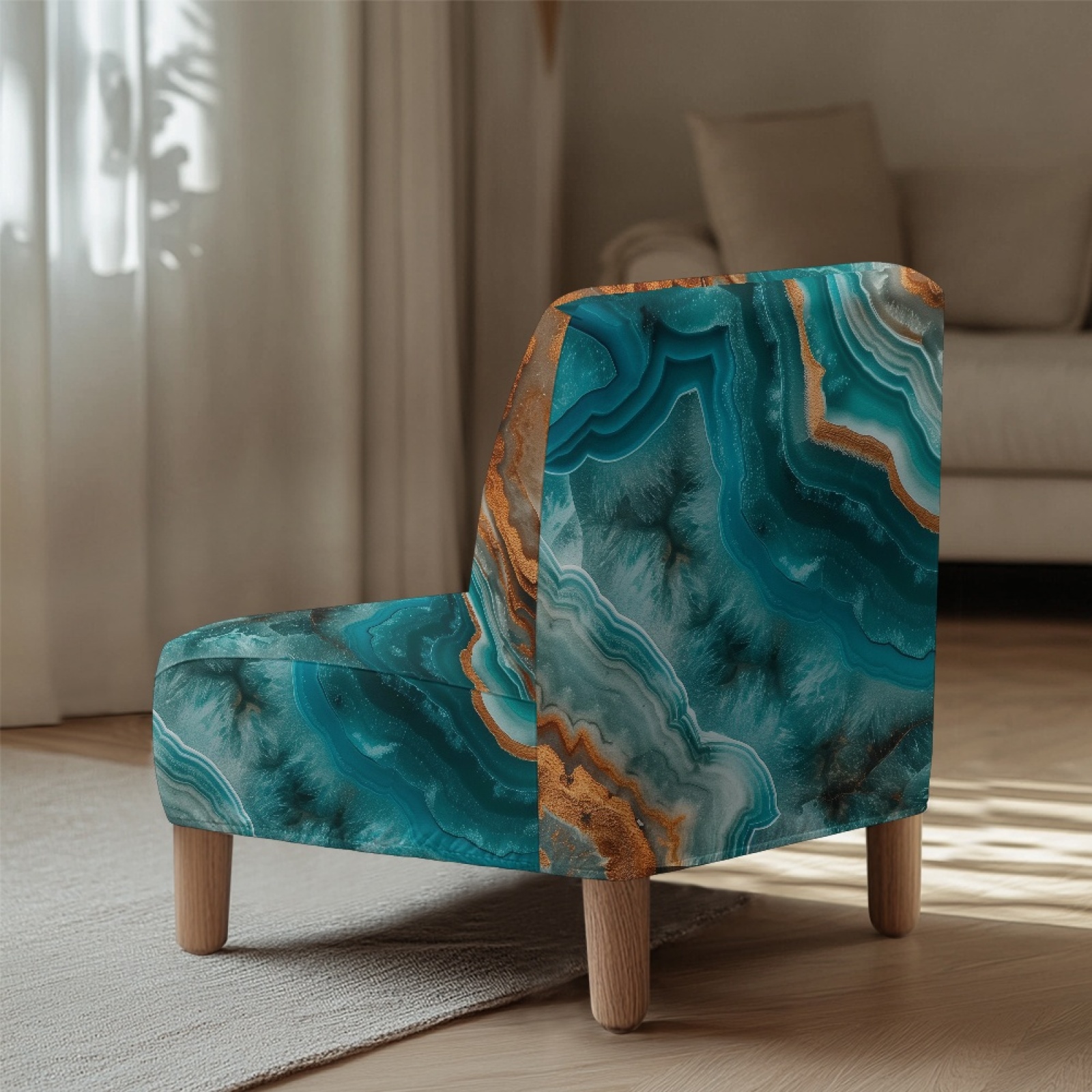 ZIATUBLES Small Armless Slipper Accent Chair Cover Slipcover Stretch Non-Slip Armless Couch Cover Washable Modern Sofa Furniture Protector Cover for Living Room, Blue Brown Marble