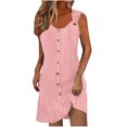 thumbnail image 2 of Summer Oversize Beach Dresses for Womens 2025 Fashion Casual Solid Color Sleeveless Button V-Neck Dress, 2 of 8