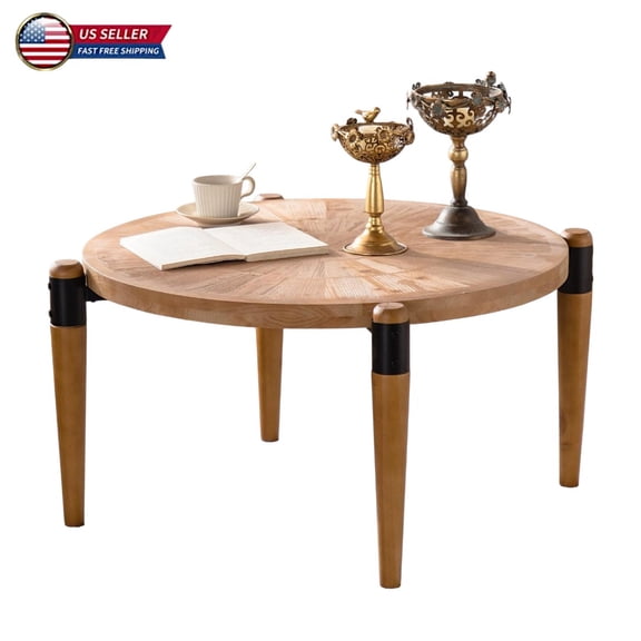 Hassch Rustic Round Solid Wood Coffee Table, 36.2" Modern Accent Tea Table, Living Room Center Table, Easy to Clean & Assemble (Natural)